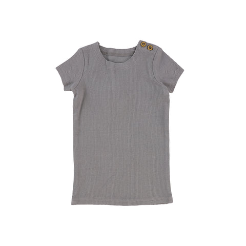 Lil Legs Short Sleeve Ribbed Side Buttons T-Shirt - Dark Grey