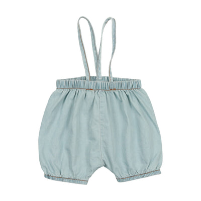 Lil Legs Bubble Suspender Shorts - Chambray