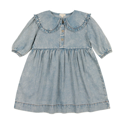 Lil Legs Oversized Collar Dress Three Quarter Sleeve - Stone Wash