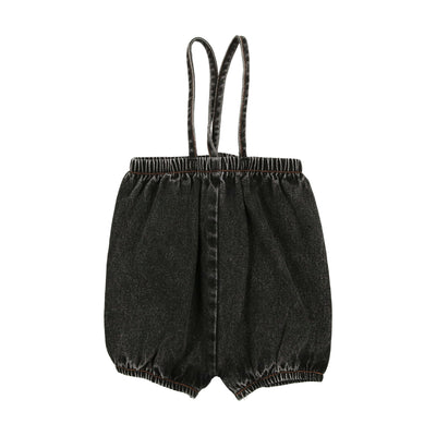 Analogie Denim Bubble Suspender Shorts - Structured Black Denim