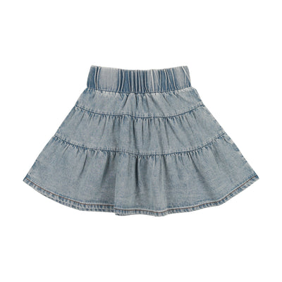 Lil Legs Denim Tiered Skirt - Stone Wash