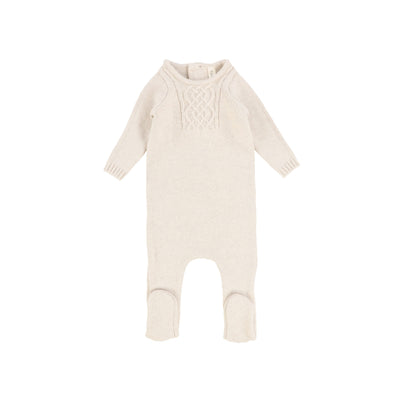 Lilette Bib Style Knit Footie - Ecru Cable