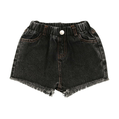 Analogie Fringe Denim Track Shorts - Structured Black Denim