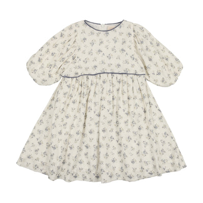 Analogie Gathered Dress Three Quarter Sleeve - Blue Floral