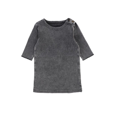 Lil Legs Three Quarter Sleeve Ribbed Side Buttons T-Shirt - Grey Wash