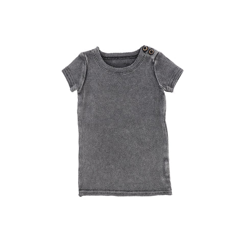Lil Legs Short Sleeve Ribbed Side Buttons T-Shirt - Grey Wash
