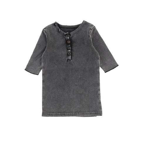 Lil Legs Three Quarter Ribbed Center Button T-Shirt - Grey Wash