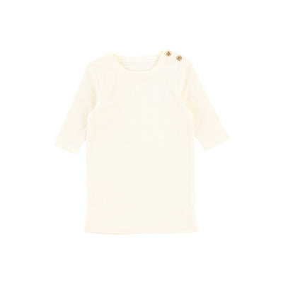 Lil Legs Three Quarter Sleeve Ribbed Side Buttons T-Shirt - Ivory
