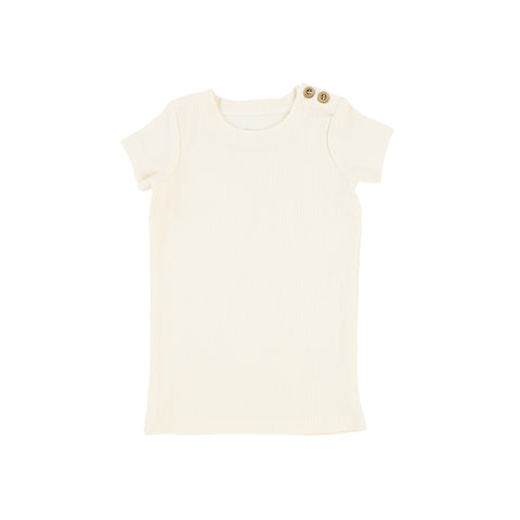 Lil Legs Short Sleeve Ribbed Side Buttons T-Shirt - Ivory