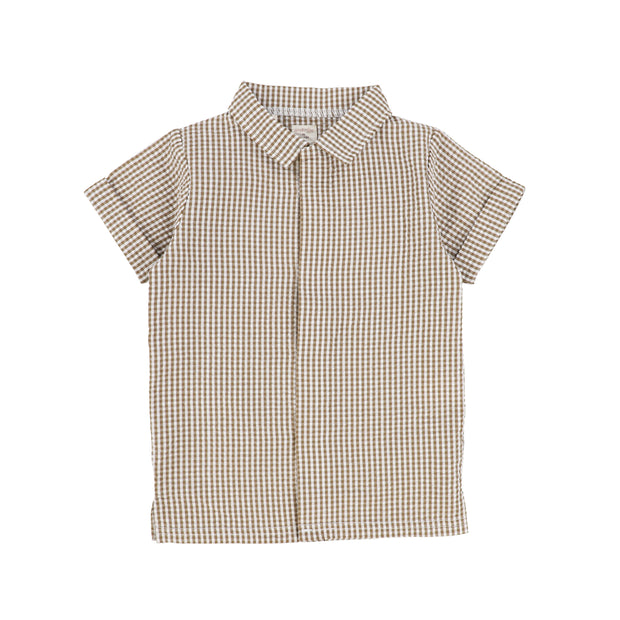 Analogie Gingham Button Down Shirt - Caramel