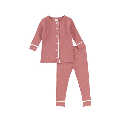 Analogie Button Front PJ's Long Sleeve - Rose