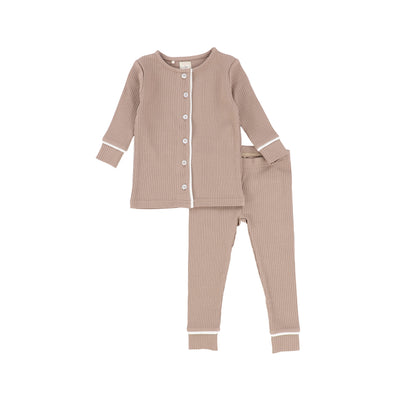 Analogie Button Front PJ's Long Sleeve - Sand