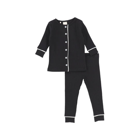Analogie Button Front PJ's Long Sleeve - Black
