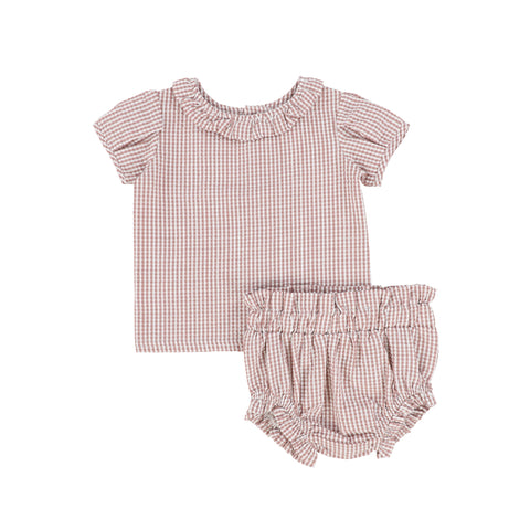 Analogie Gingham Ruffle Blouse Set - Mauve