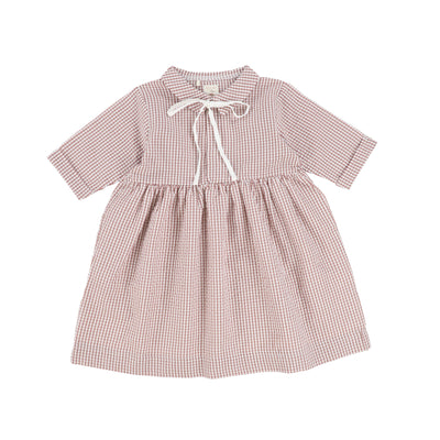 Analogie Gingham Dress Three Quarter Sleeve - Mauve