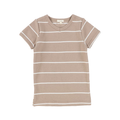 Lil Legs Ribbed V-Tee - Latte Stripe