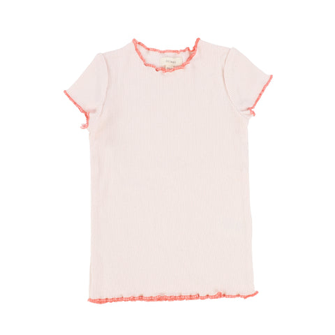 Lil Legs Contrast Edge Tee Short Sleeve - Pale Pink/Coral