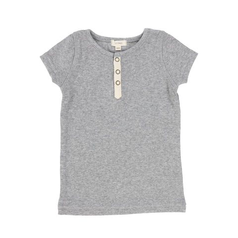 Lil Legs Ribbed Tab Tee Short Sleeve - Light Heather Grey