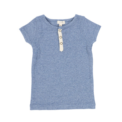 Lil Legs Ribbed Tab Tee Short Sleeve - Denim Heather