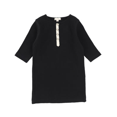 Lil Legs Ribbed Tab Tee Three Quarter Sleeve - Black