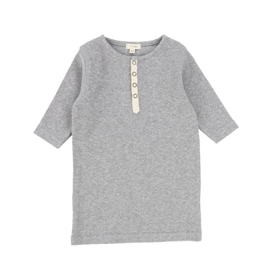 Lil Legs Ribbed Tab Tee Three Quarter Sleeve - Light Heather Grey