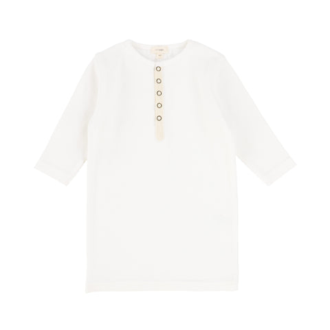 Lil Legs Ribbed Tab Tee Three Quarter Sleeve - Pure White