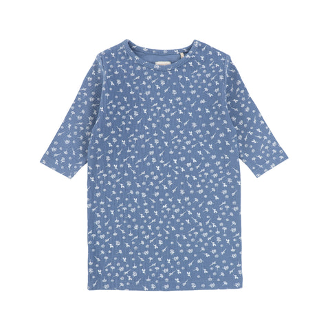 Analogie Floral T-Shirt Three Quarter Sleeve - Marine/White