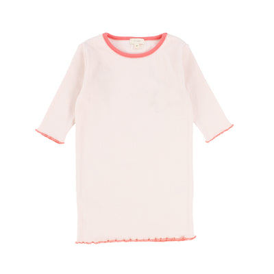 Lil Legs Contrast Edge Tee Three Quarter Sleeve - Pale Pink/Coral