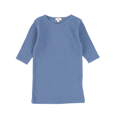 Analogie Ribbed Solid T-Shirt Three Quarter Sleeve - Marine