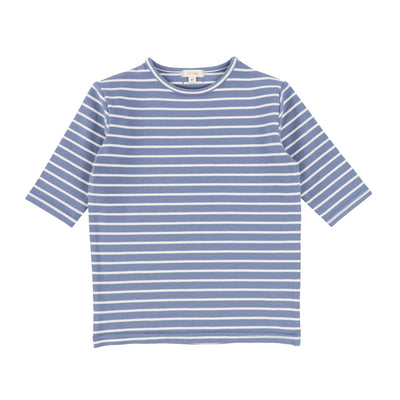 Lil Legs Striped Girls Fitted Tee Three Quarter Sleeve - Blue Base