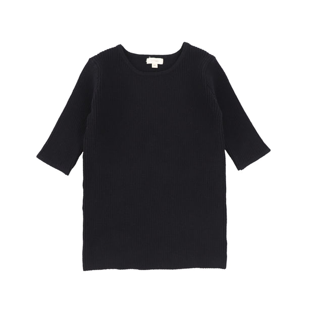 Lil Legs Knit Crewneck Sweater Three Quarter Sleeve - Black