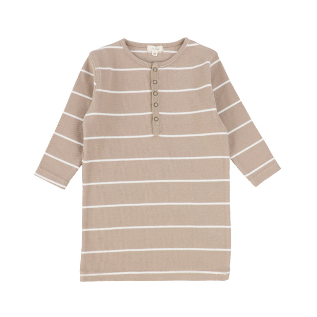 Lil Legs Ribbed Big Girl Tee Three Quarter Sleeve - Latte Stripe