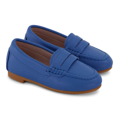 Zeebra Kids Hard Sole Leather Penny Loafers - Cobalt Blue