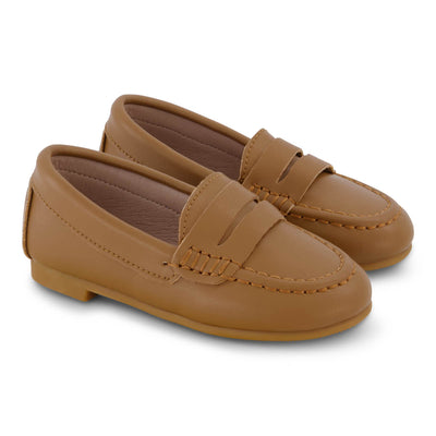 Zeebra Kids Hard Sole Leather Penny Loafers - Nutmeg Brown