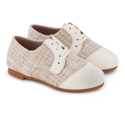 Zeebra Kids Hard Sole Leather Tip Lace Ups - Ivory