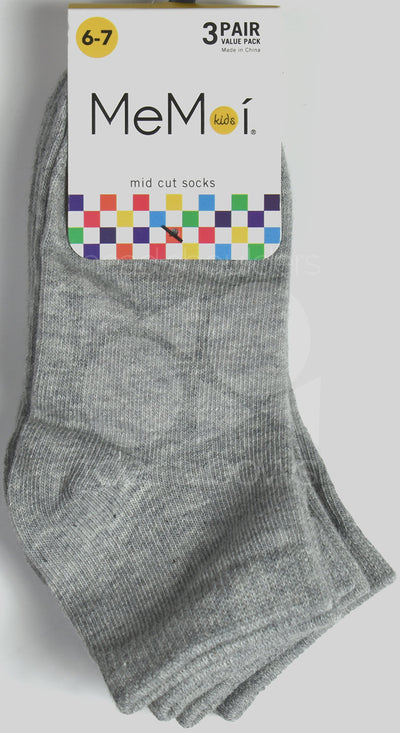 Memoi Kid's Mid Cut Socks 3-Pack - Light Gray MK-556