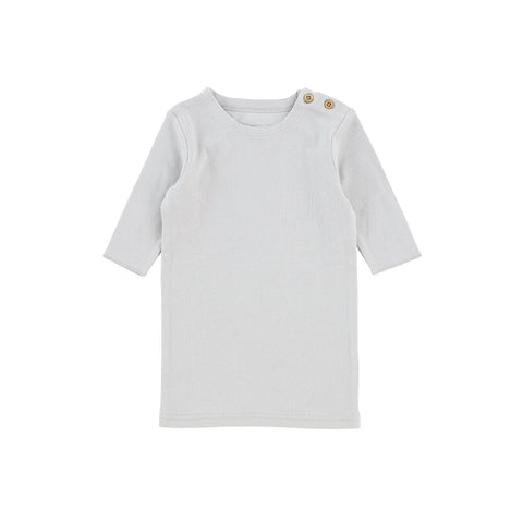 Lil Legs Three Quarter Sleeve Ribbed Side Buttons T-Shirt - Light Grey