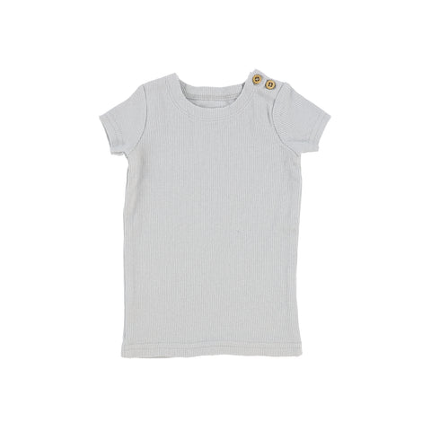 Lil Legs Short Sleeve Ribbed Side Buttons T-Shirt - Light Grey