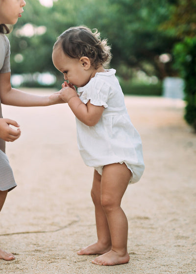 Analogie Linen Collar Girls Romper - White