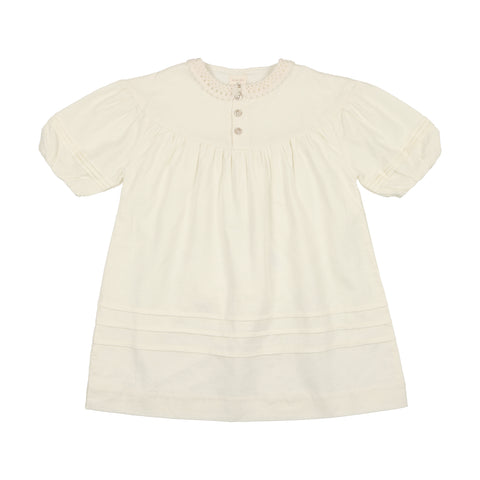 Analogie Linen Dress Three Quarter Sleeve - Cream