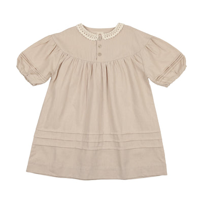 Analogie Linen Dress Three Quarter Sleeve - Oat