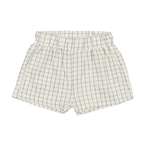 Analogie Linen Pull On Shorts - Blue Check