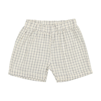 Analogie Linen Pull On Shorts - Blue Check