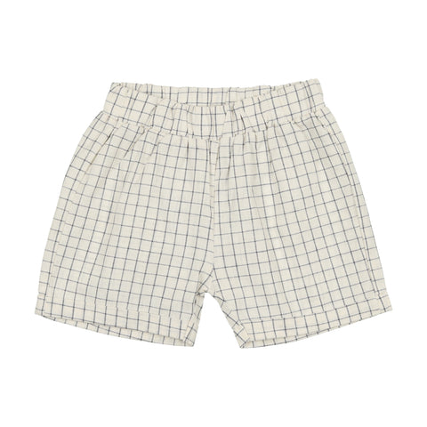 Analogie Linen Pull On Shorts - Blue Check