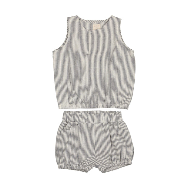 Analogie Linen Vest Set - Blue Stripe