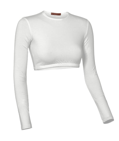 PB&J Ladies Cotton Long Sleeve Croptop - White