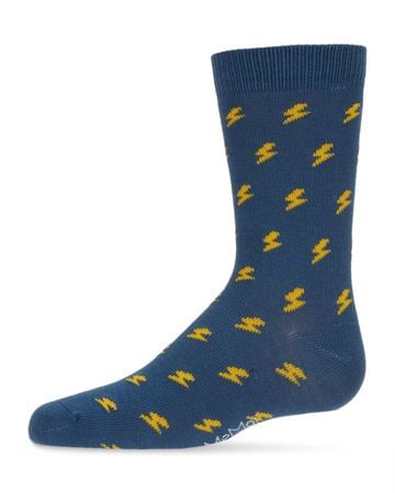 Memoi Lightning Bolt Boys Crew Socks - Blue