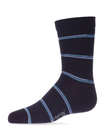 Memoi Spacedye Stripe Boys Crew Socks - Navy