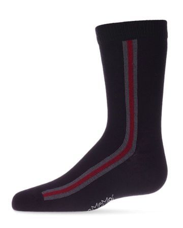 Memoi Side Stripe Boys Crew Socks - Black