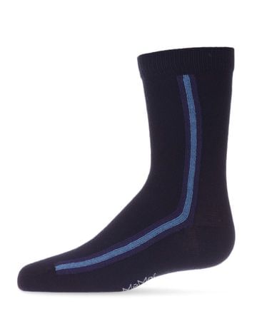 Memoi Side Stripe Boys Crew Socks - Navy